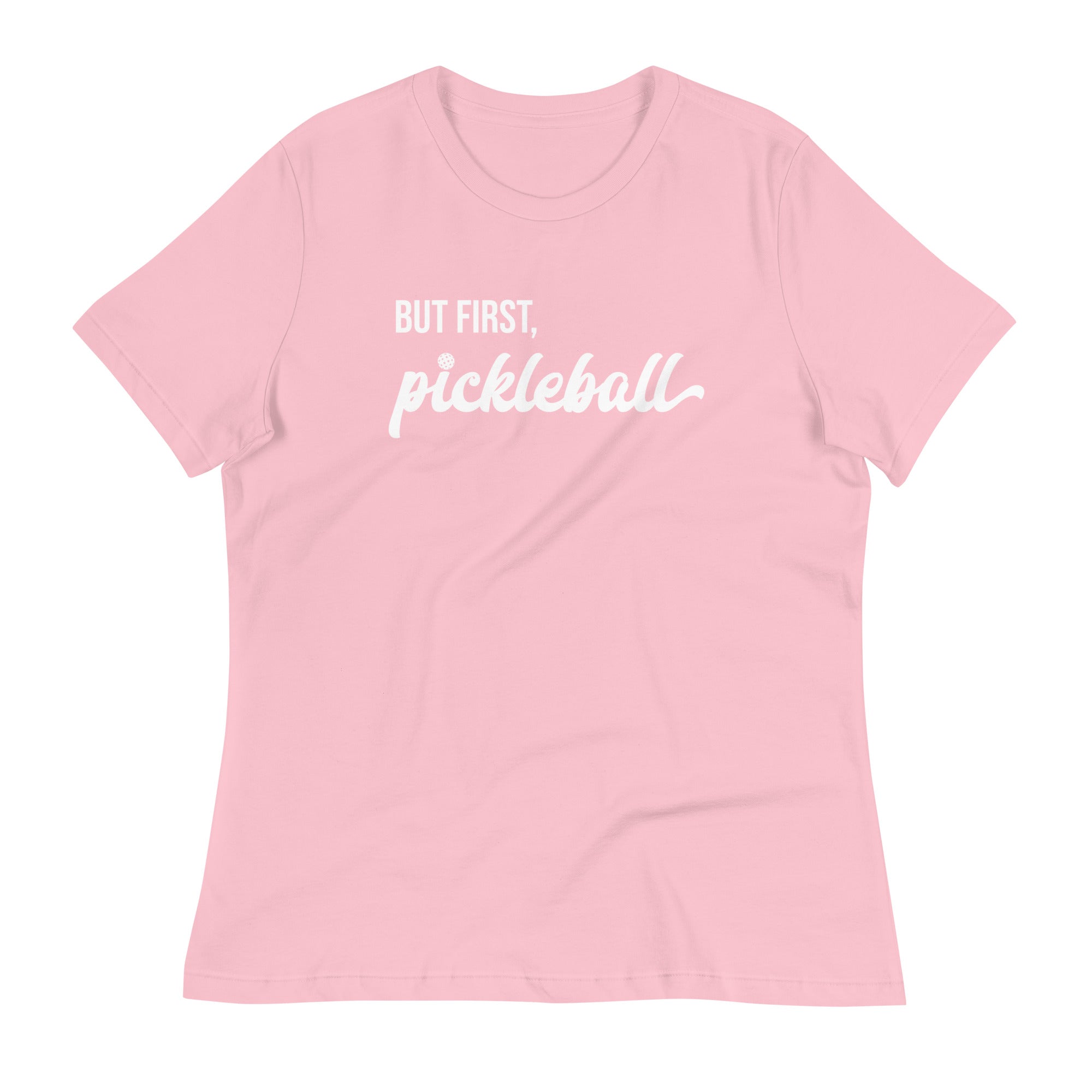 light pink women's but first pickleball shirt apparel front view